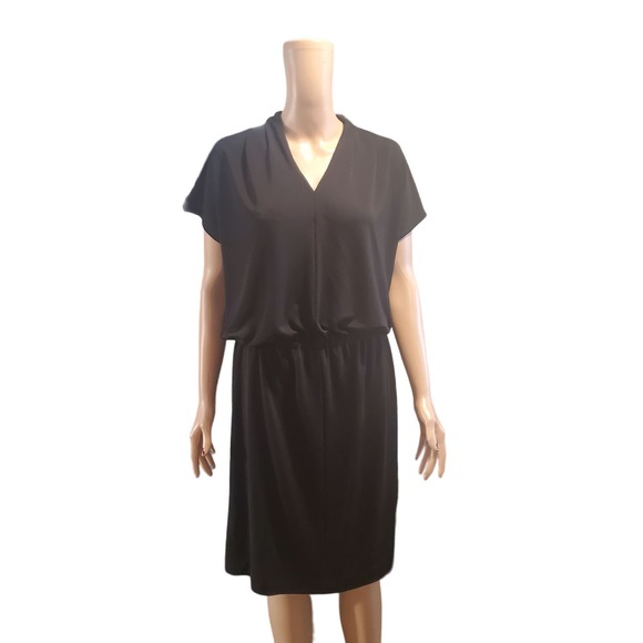 Talbots Size M Black Drop Elatic Waist Knit Stretch Boxy Minimalist Midi Dress - Picture 1 of 9